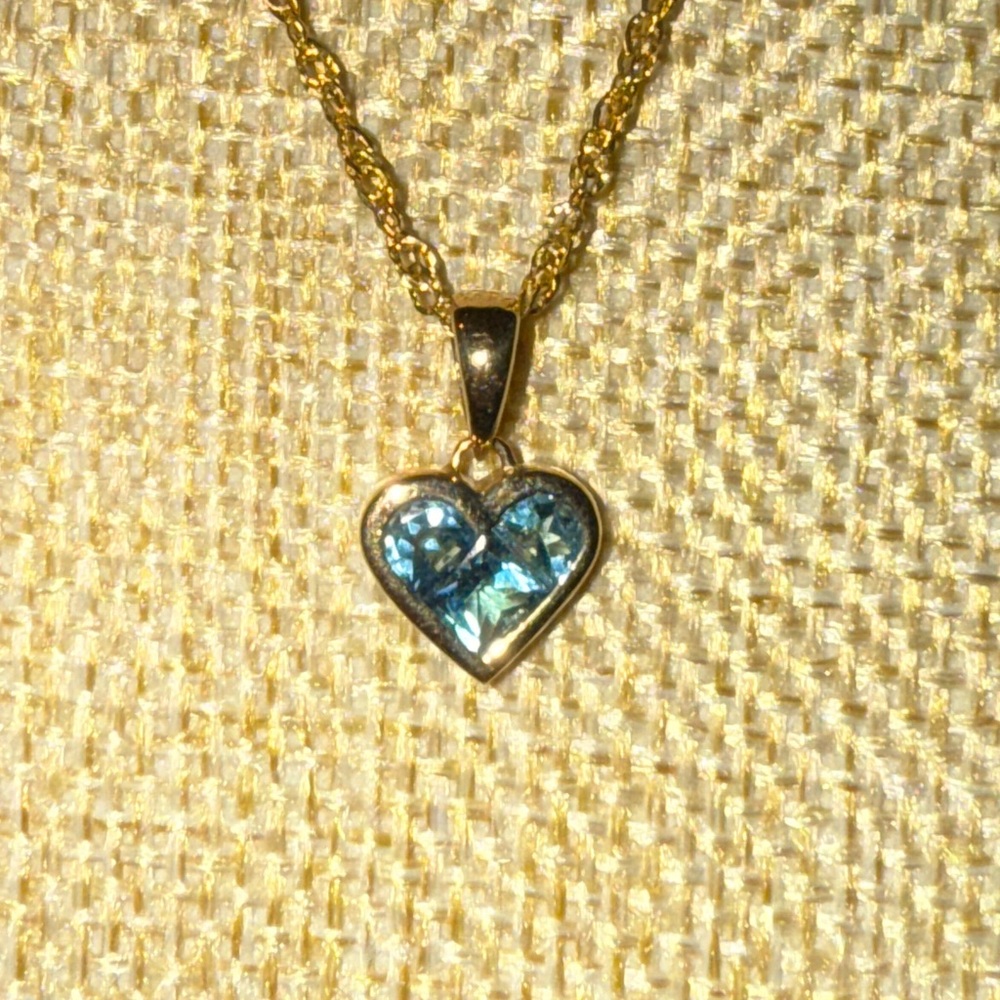 Gold Heart Pendant Necklace with Blue Gemstone